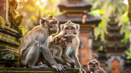 Family of monkeys near Tample in Monkey Forest