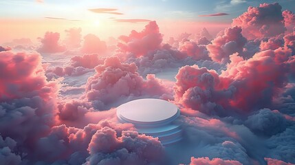 Tranquil Cloudscape with Floating White Stage
