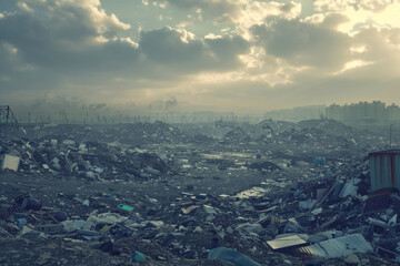 Obraz premium Industrial landfill site with electronics and plastics