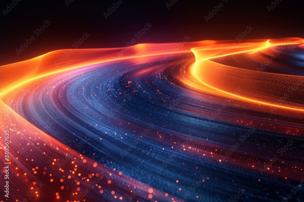 Sticker this image features an abstract design with glowing waves in red and blue hues, representing a union