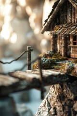 A simple house made of wood, at the top of a canyon.