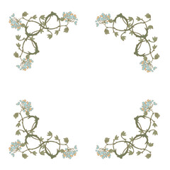 Illustration of floral botanical elements. Vector illustration of frame composition with flowers in vintage style.