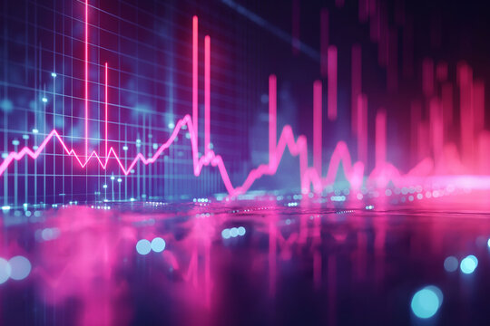 A vivid financial chart displaying fluctuating market data in neon pink and blue hues, reflecting the dynamic nature of modern digital finance.