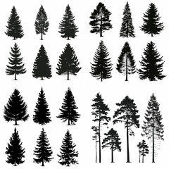 black tree silhouette set pure badge eco outline recreation breath emblem label protection graphic pine trunk woodland