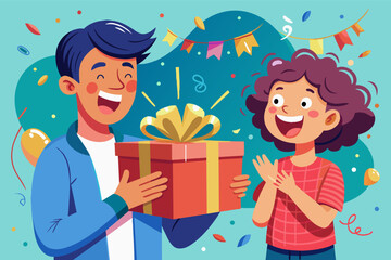 person receiving a surprise gift, their face filled with delight and appreciation