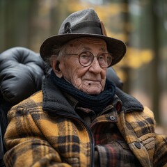 Fototapeta premium Older man with thoughtful expression wearing hat