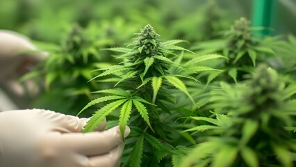 Fototapeta premium Precision and Cleanliness: A Closeup of the Professional Medical Marijuana Manufacturing Process. Concept Medical Marijuana, Manufacturing Process, Precision, Cleanliness, Closeup Perspective