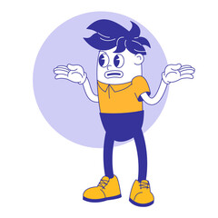 70s groovy comic confused man character..