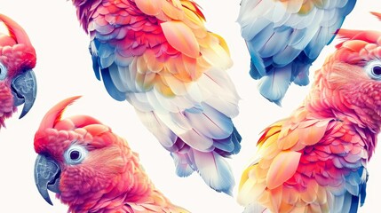 Obraz premium A seamless pattern with watercolor parrots on a white background