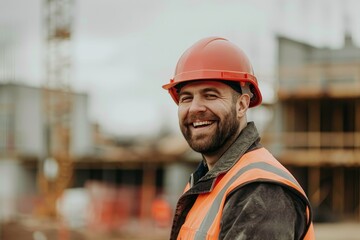 Happy male construction worker at construction site