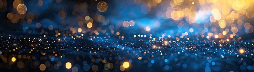 Abstract background of blue and golden bokeh lights