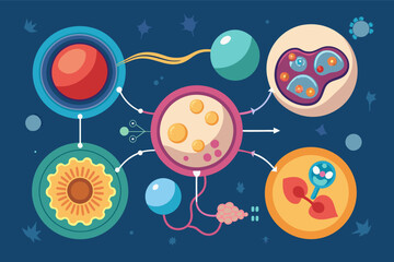 An image illustrating the stages of embryonic development, from fertilization to implantation and organogenesis