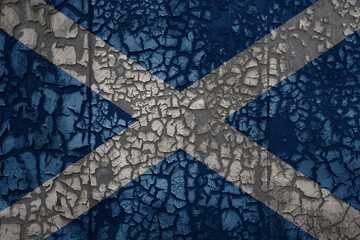 flag of scotland on a grunge vintage metal rusty cracked wall background