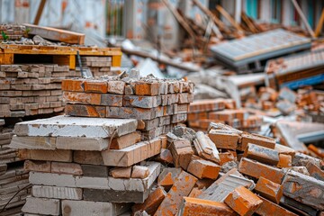 Old and used construction material in the new building construction work