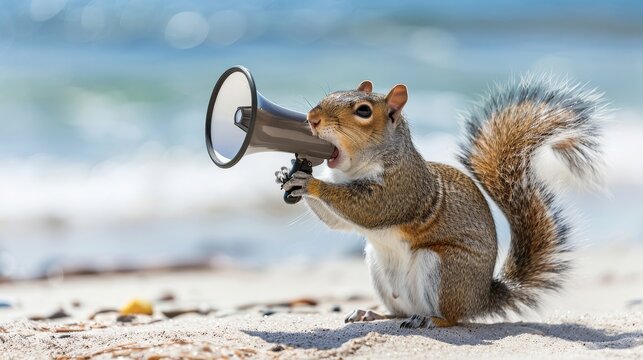 Squirrel using a megaphone to make an important announcement for effective communication
