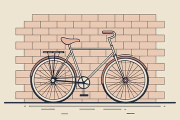 minimalist line art illustration of a bicycle leaning against a brick wall.