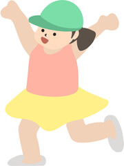 반팔과 치마를 입고 모자를 쓴 여자아이