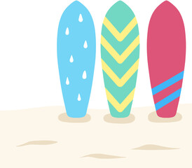 모래사장 위에 서있는 화려한 웨이크 보드