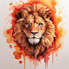 Vibrant Watercolor Portrait of a Majestic Lion With Abstract Splashes