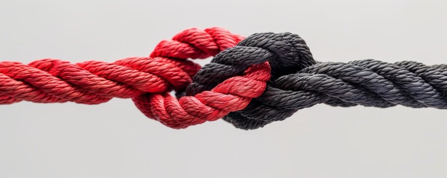 Red and black rope knot on white background