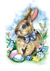 Vector illustration of cute white bunny, rabbit, hare. Cutie animal portraits in pastel pink white colors. Stickers, wall art, kids room decoration, easter decoration, print, design, decor, poster. 