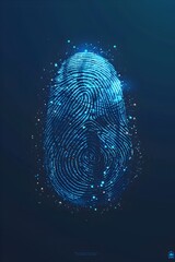 A digital blue fingerprint with glowing dots, symbolizing security and technology