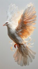 Design, a super realistic tattoo design, featuring a white dove Flying With elegance sun rays shining through it, Design will be high resolution high
