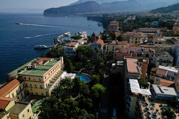 Obraz premium aerial view of Sorrento coastline in summer, Italian holiday resort South west Italy 