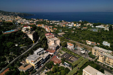 aerial view of Sorrento coastline overlooking the Bay of Naples. Italy
