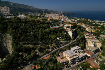 Fototapeta na wymiar aerial view of Sorrento coastline overlooking the Bay of Naples. Italy
