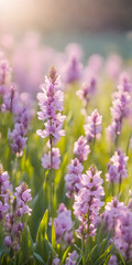 Fototapeta premium Spring flowers emerging gently, a burst of life in a minimalist landscape. Softly out of focus, lending an ethereal charm