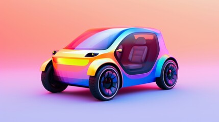 Futuristic colorful electric car on gradient background