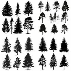 Obraz premium black tree silhouette set pure badge eco outline recreation breath emblem label protection graphic pine trunk woodland