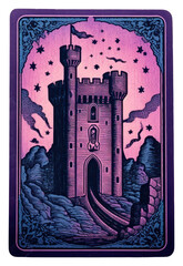 PNG Tarot card Risograph style purple tower art.