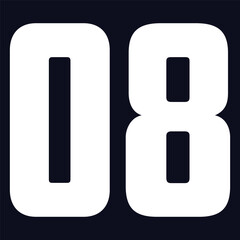 08 Classic Vintage Sport Jersey / Uniform numbers in black with a black outside contour line number on white background for American football, Baseball and Basketball or soccer for shirt
