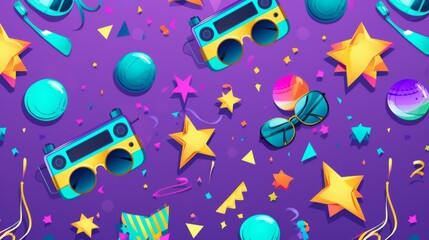 disco party set 90s, seamless pattern 