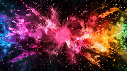 Cosmic Explosion, Vivid Multicolored Light Burst, Abstract Space Art with Copy Space