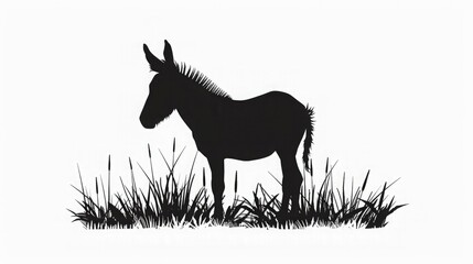 Donkey Silhouette on White Background. Isolated Vector Animal Template for Logo Company, Icon, Symbol etc