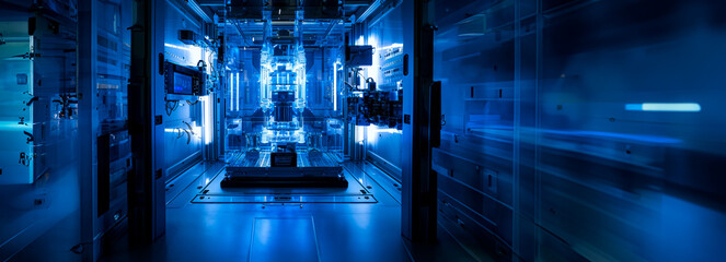 Blue Cyber AI Trio: Unveiling Futuristic Machines in Studio Capture