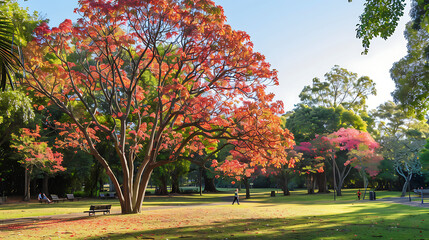 Naklejka premium Springtime Splendor: A Park Adorned in Pink