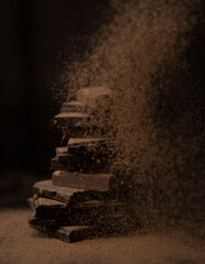 Trozos de chocolate espolvoreados con chocolate