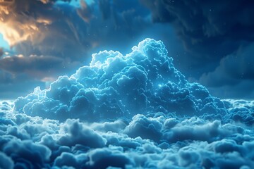 Obraz premium Dramatic image of a cloud formation backlit by moonlight, creating an ethereal and mystical atmosphere in the night sky