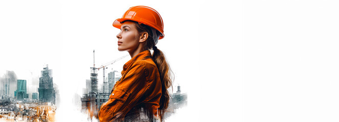 Cityscape Silhouette: Empowering Female Construction Worker in Urban Landscape