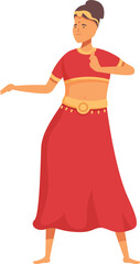 Fototapeta premium Red dress indian dancer icon cartoon vector. Lady culture. Decor pretty