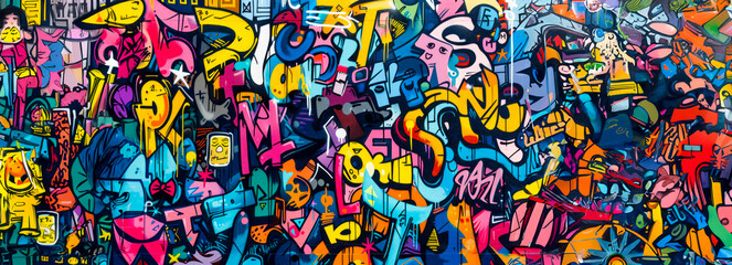 Fototapeta premium Capturing the Vibrant Energy of Urban Graffiti: A Seamless Pattern Inspired by Street Culture and Contemporary Art Movements