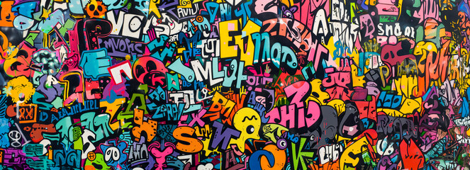 Naklejka premium Urban Graffiti Vibrance: Immortalizing the Energy and Creativity of Street Culture through Artistic Patterns