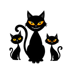 Black cats silhouettes set for halloween and other.