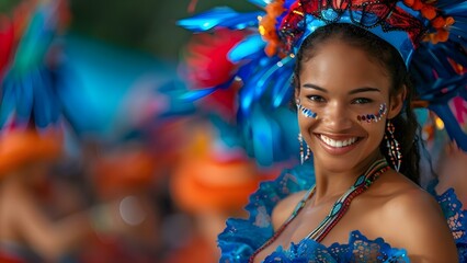 Joyful Brazilian Woman Dancing Samba in Carnival Attire. Concept Cultural Celebration, Samba Dancing, Carnival Attire, Brazilian Traditional Dance, Joyful Expression