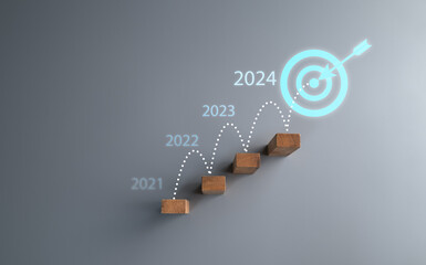 2024 new year target goals and plans for successful business and companies. Growth development, new opportunity, and trends for stock market, economy, marketing, and income profit businesses.