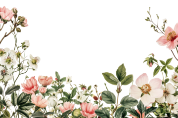 PNG  A fresh Spring floral border isolated on white outdoors blossom flower.